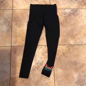 VS Pink Ultimate Black Leggings Neon Rainbow Logo